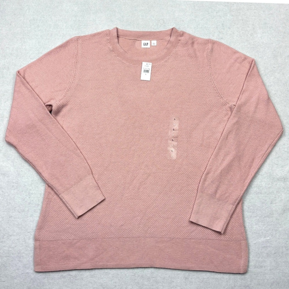 GAP Bella Textured Knit Crewneck Pullover Sweater Women's Large NWT Rose Pink